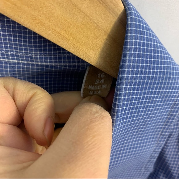 Gitman Bros Shirt Vintage Mens Made In USA Blue Plaid Gingham LS Button Up 16/34 - Picture 6 of 8